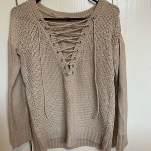 Beige lace up sweater